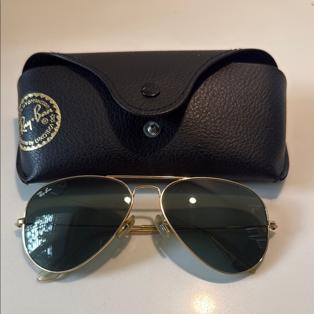 Ray-Ban Gold and Black Aviator Sunglasses